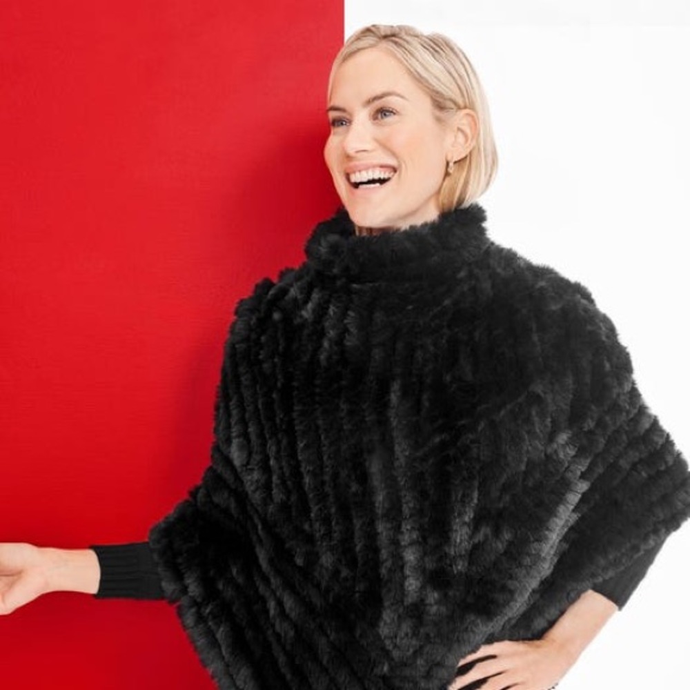 J McLaughlin Faux Fur Poncho, NWT